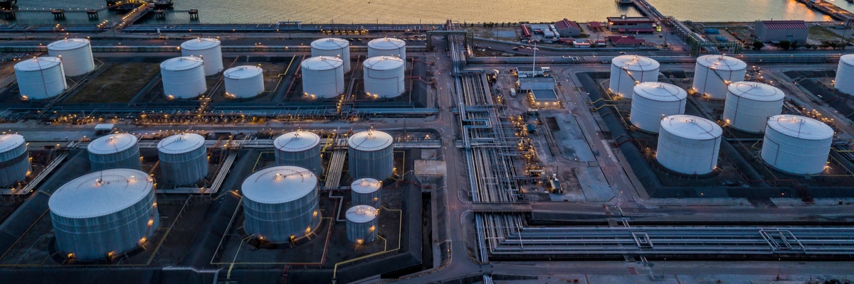 Aerial view of tank farm and oil terminal